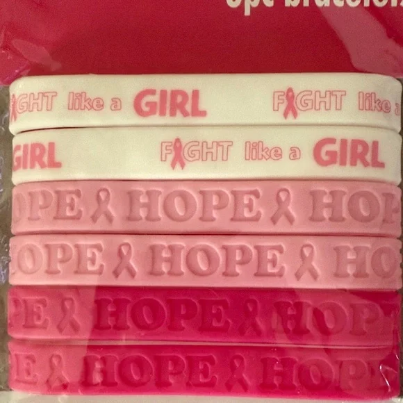 Hope & Fight Breast Cancer Awareness Bracelets - Pink and White -  set of two - Picture 3 of 4